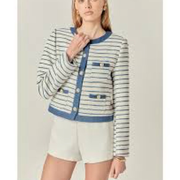 NWT SIZE L English Factory Navy and Cream Striped Blazer - Picture 1 of 7